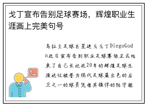 戈丁宣布告别足球赛场，辉煌职业生涯画上完美句号